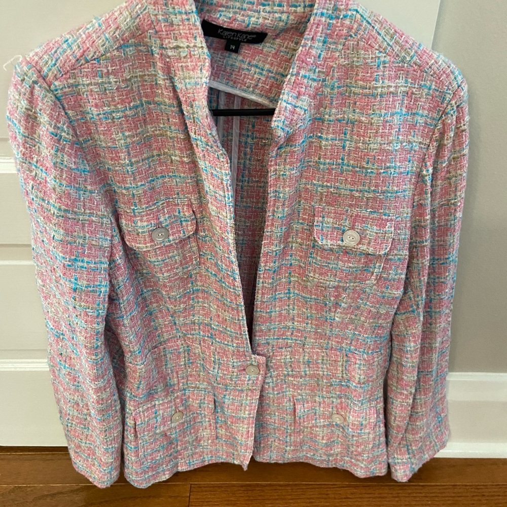 Karen Kane Pastel Pink Multi-Color Tweed Blazer